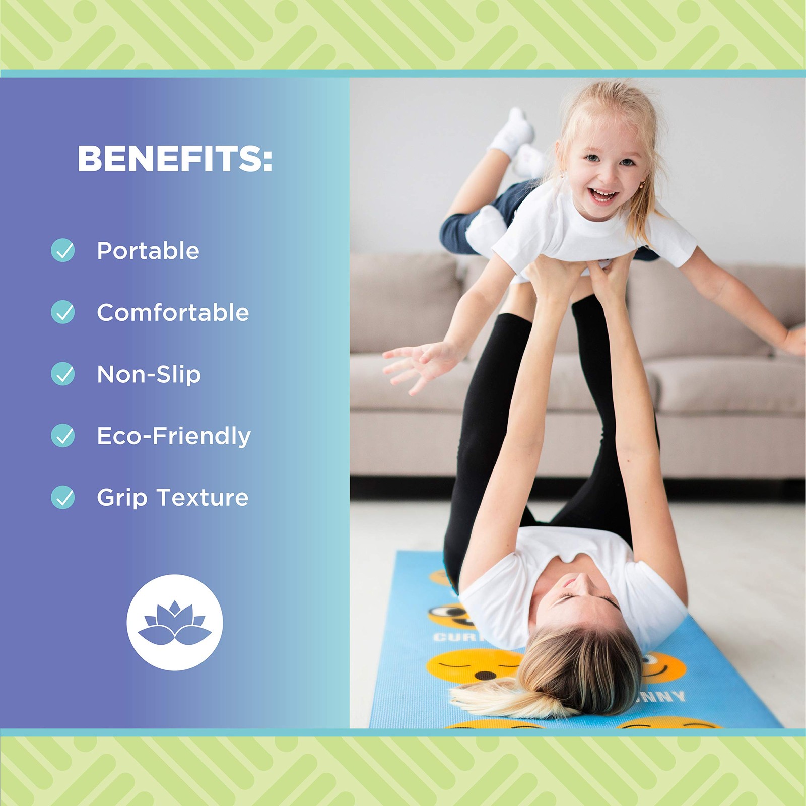 Bean Products 60”x24” Non Slip Yoga Mat for Exercise 3mm Thick Comfortable W…