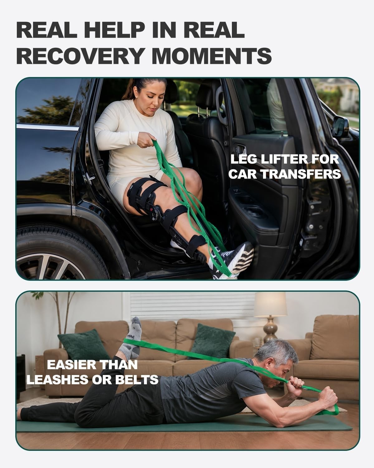 Stretching Strap with Loops & Leg Lifter, Non-Elastic PT-Style Physical Thera…