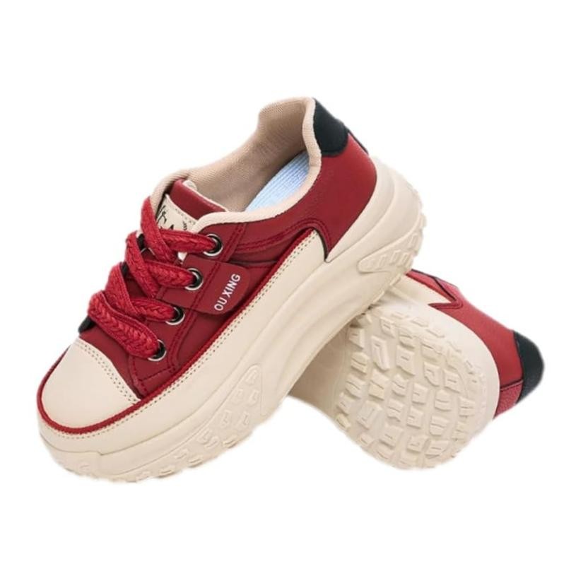 Sneakers for Women,Lace Up Thick Soled Non Slip Sports Shoes, Breathable, 9 Red