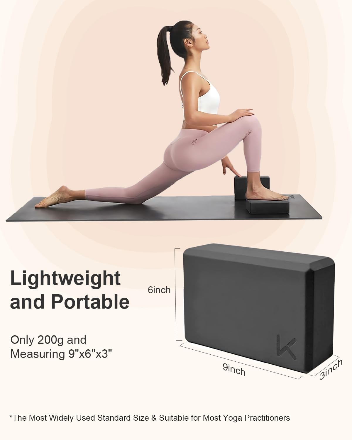 Yoga Block, High Density EVA Foam Blocks for Yoga, Pilates, 2-Pack-Grey