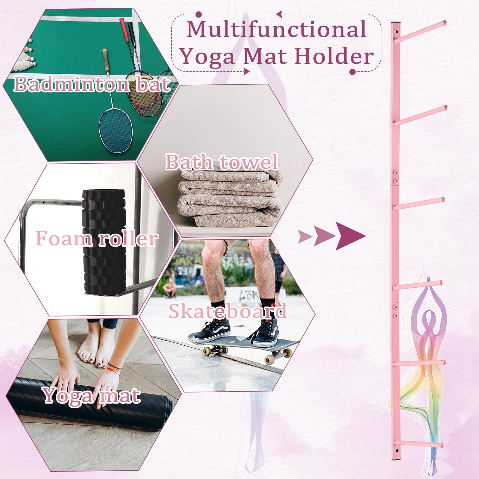Yoga Mat Holder Wall Mount Storage Organizer Foam Rollers Ski Board Rack
