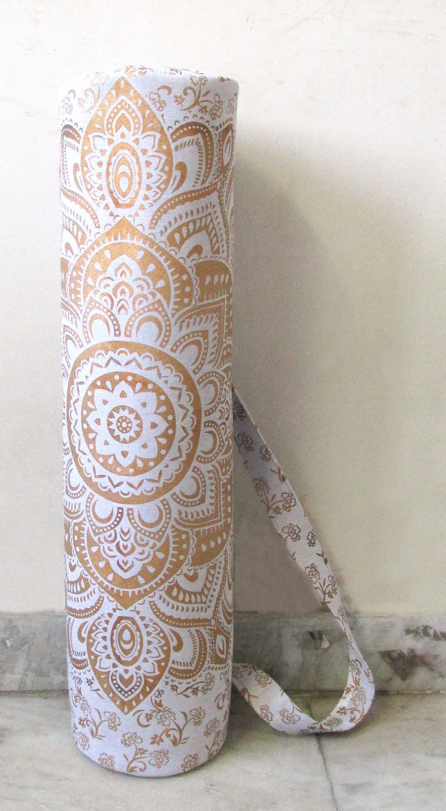Indian White Gold Yoga Mat Carrier Bag Mandala Large Bag With Shoulder Strap FBB