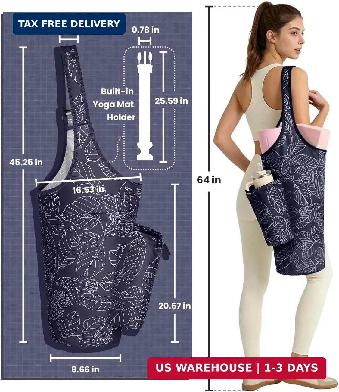 sportsnew Yoga Mat Bag for Women with Drawstring Pocket & Inner Pocket, Large Op