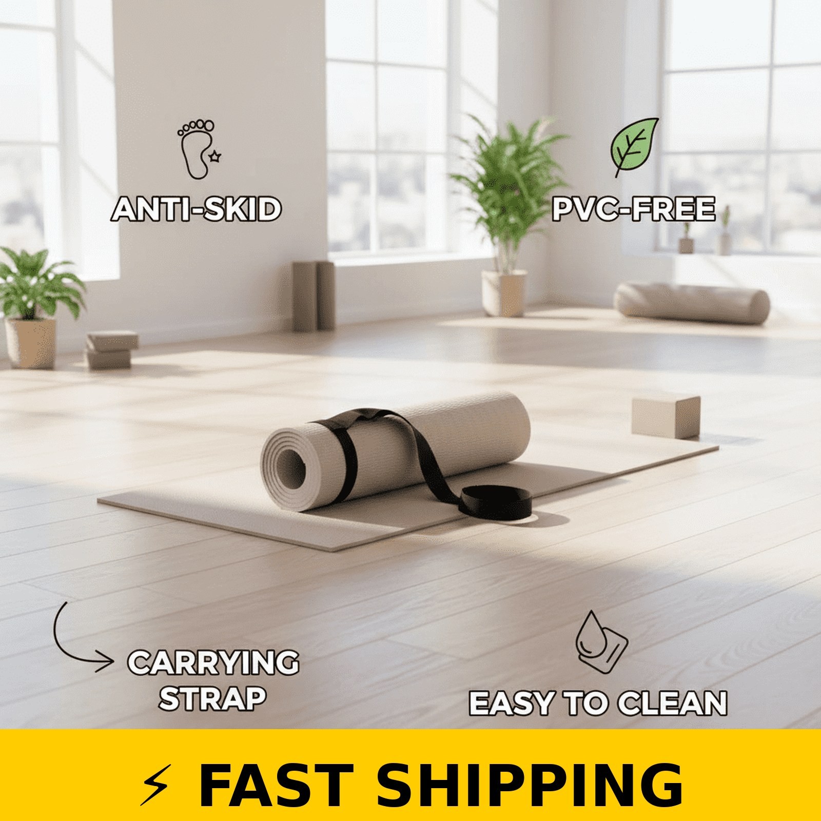 Athletic Works 68×24 inch TPE Yoga Mat with Carry Strap