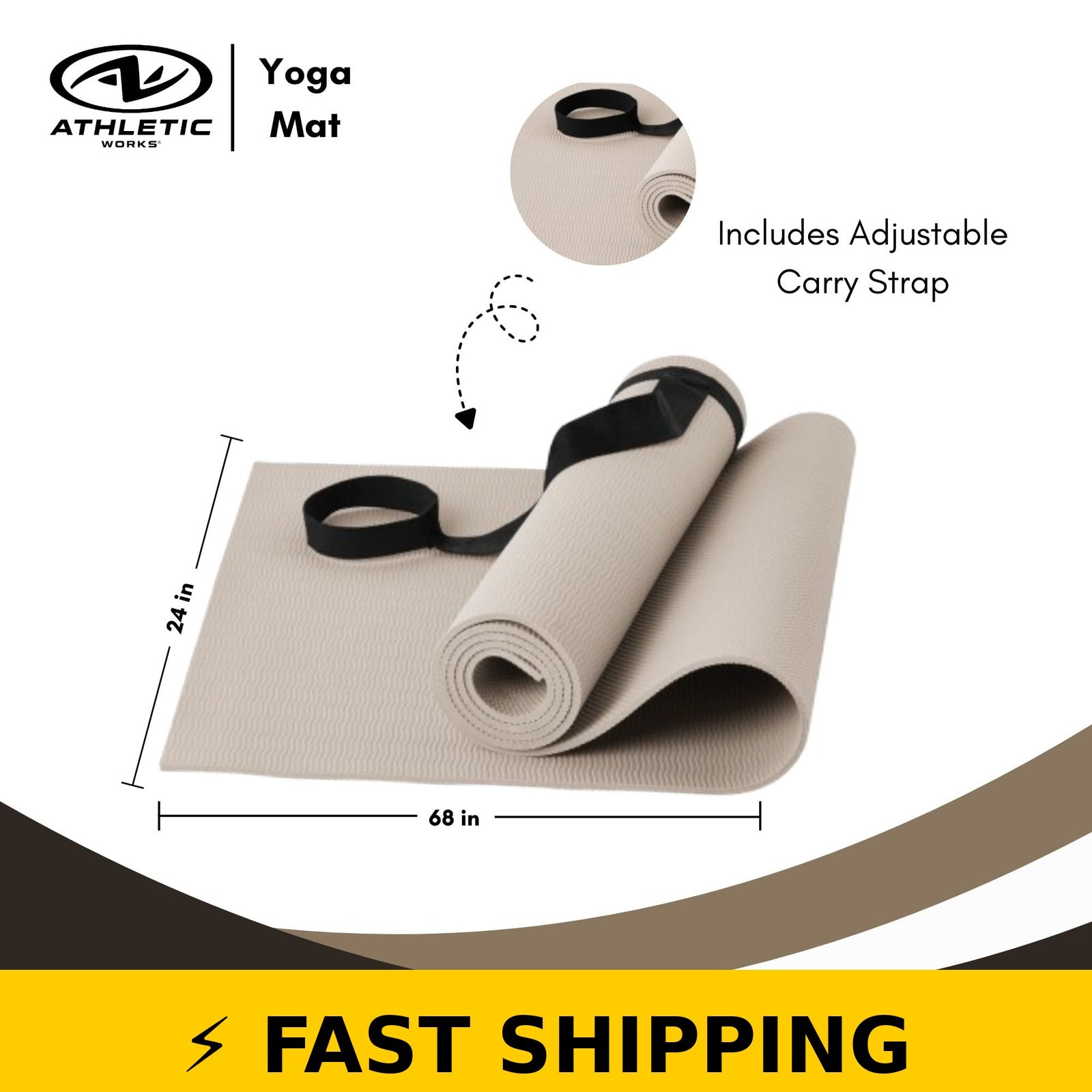 Athletic Works 68×24 inch TPE Yoga Mat with Carry Strap
