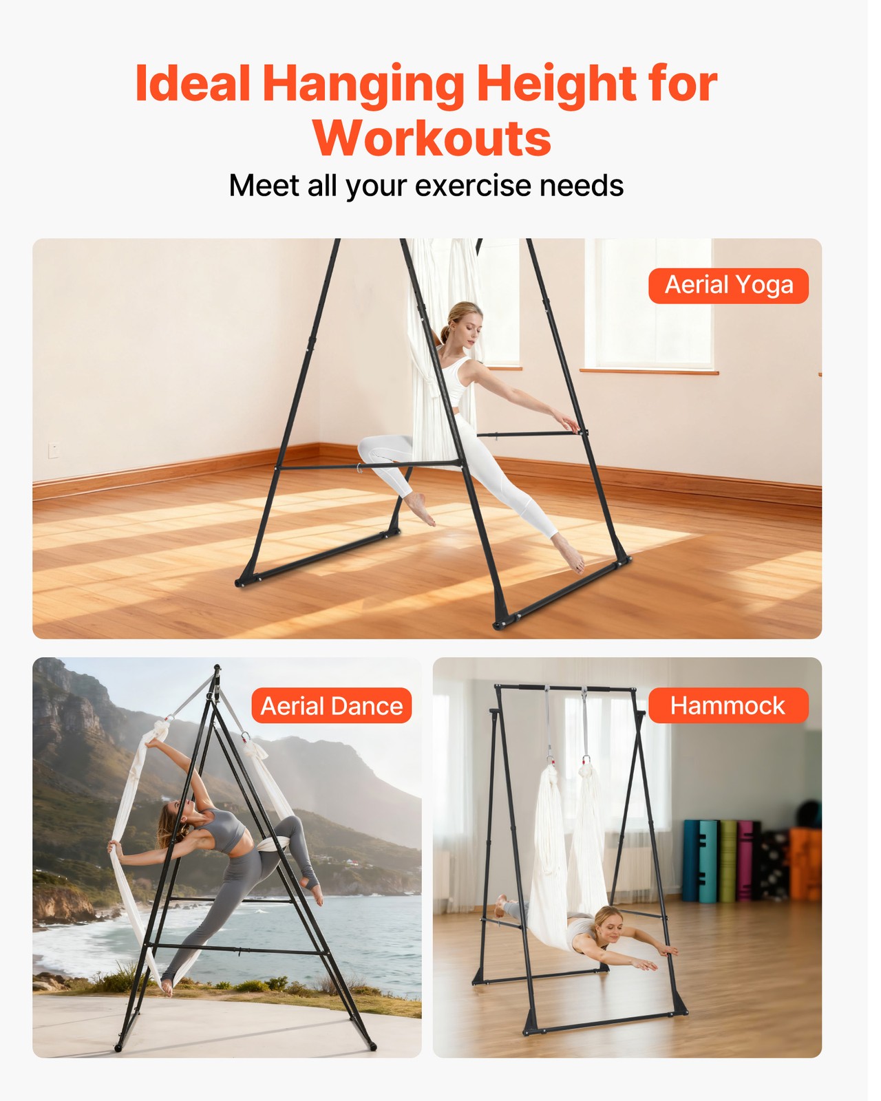 VEVOR Yoga Stand Frame 440.9 lbs Load Swing Stand with 6.6-yard Yoga Hammock