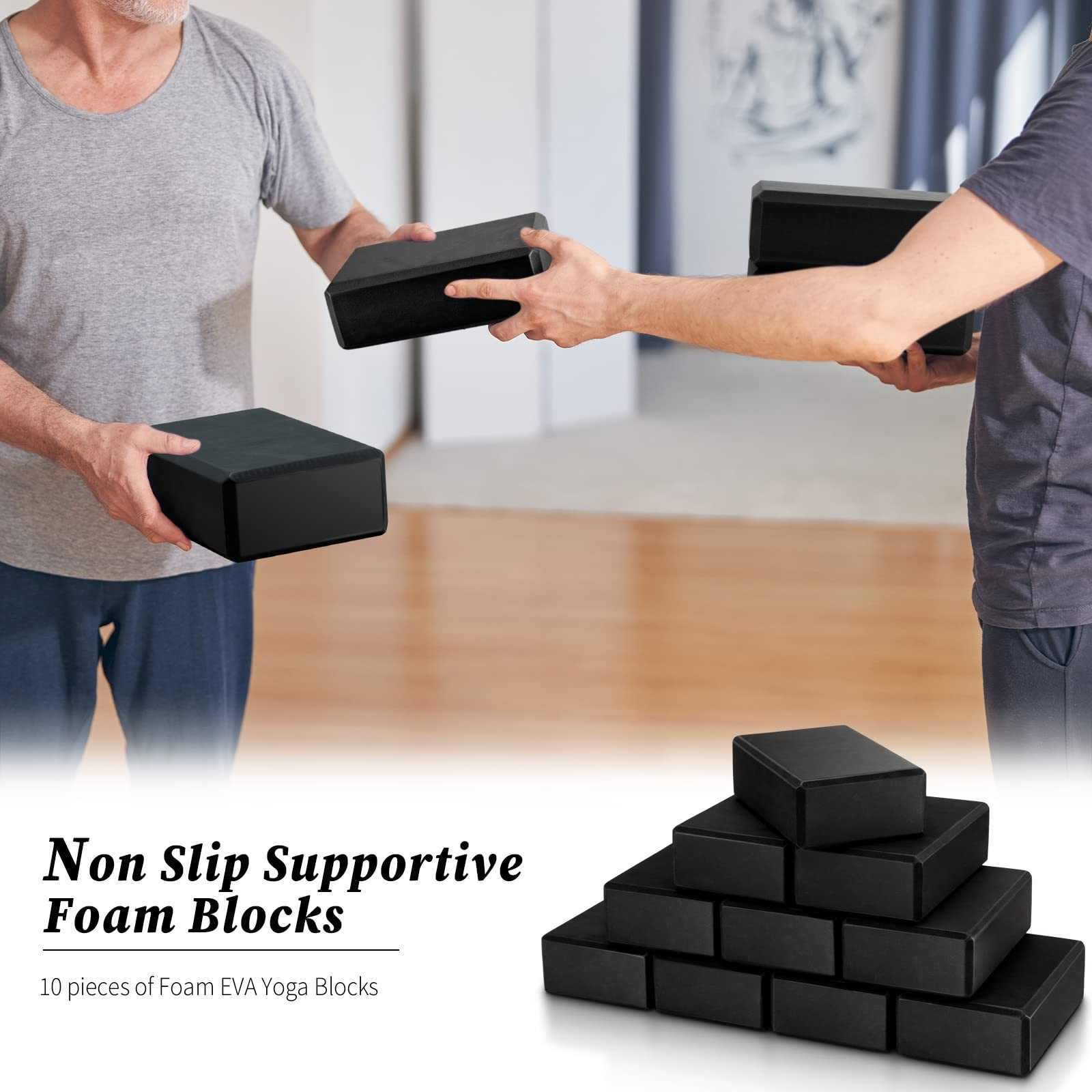10 Pcs Foam EVA Yoga Blocks Lightweight Non Slip Supportive 120g, Black
