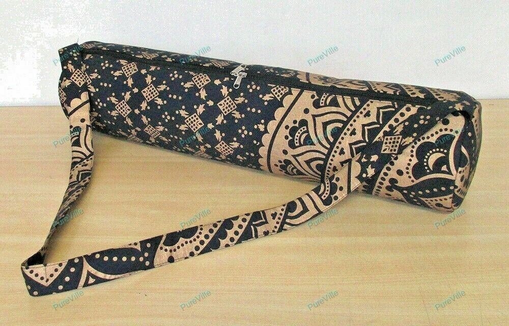 Mandala Black Gold Omber Yoga Mat Beach Exercise Carrier Bag With Shoulder