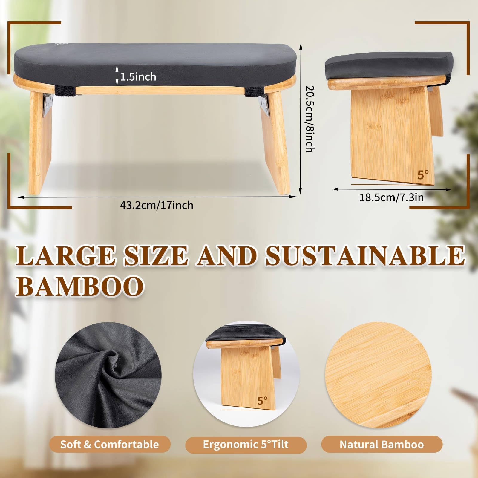 Meditation Bench with Cushion Foldable Ergonomic Kneeling Stool Seiza Bench W…