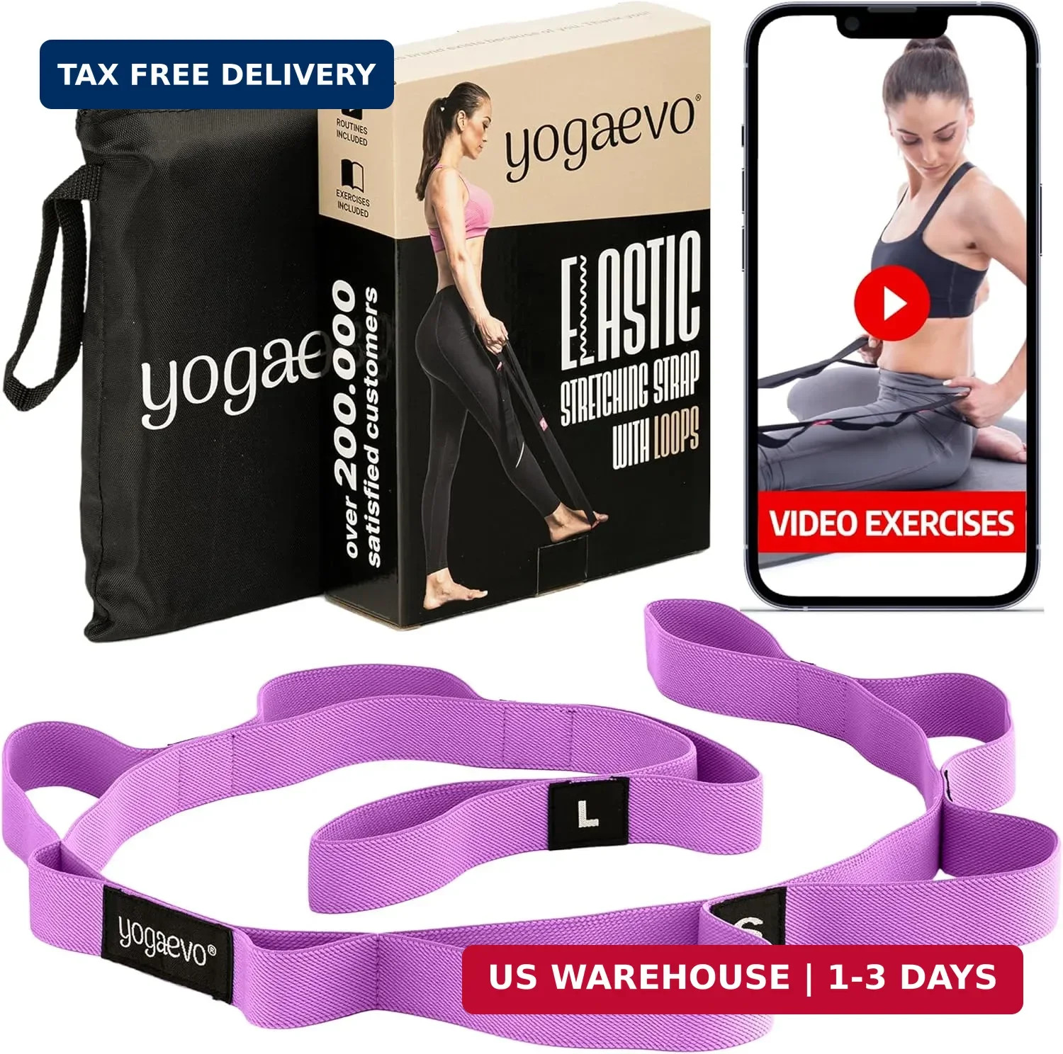 YOGA-EVO Elastic Stretching Strap with Loops for Physical Therapy – Stretch & Ac