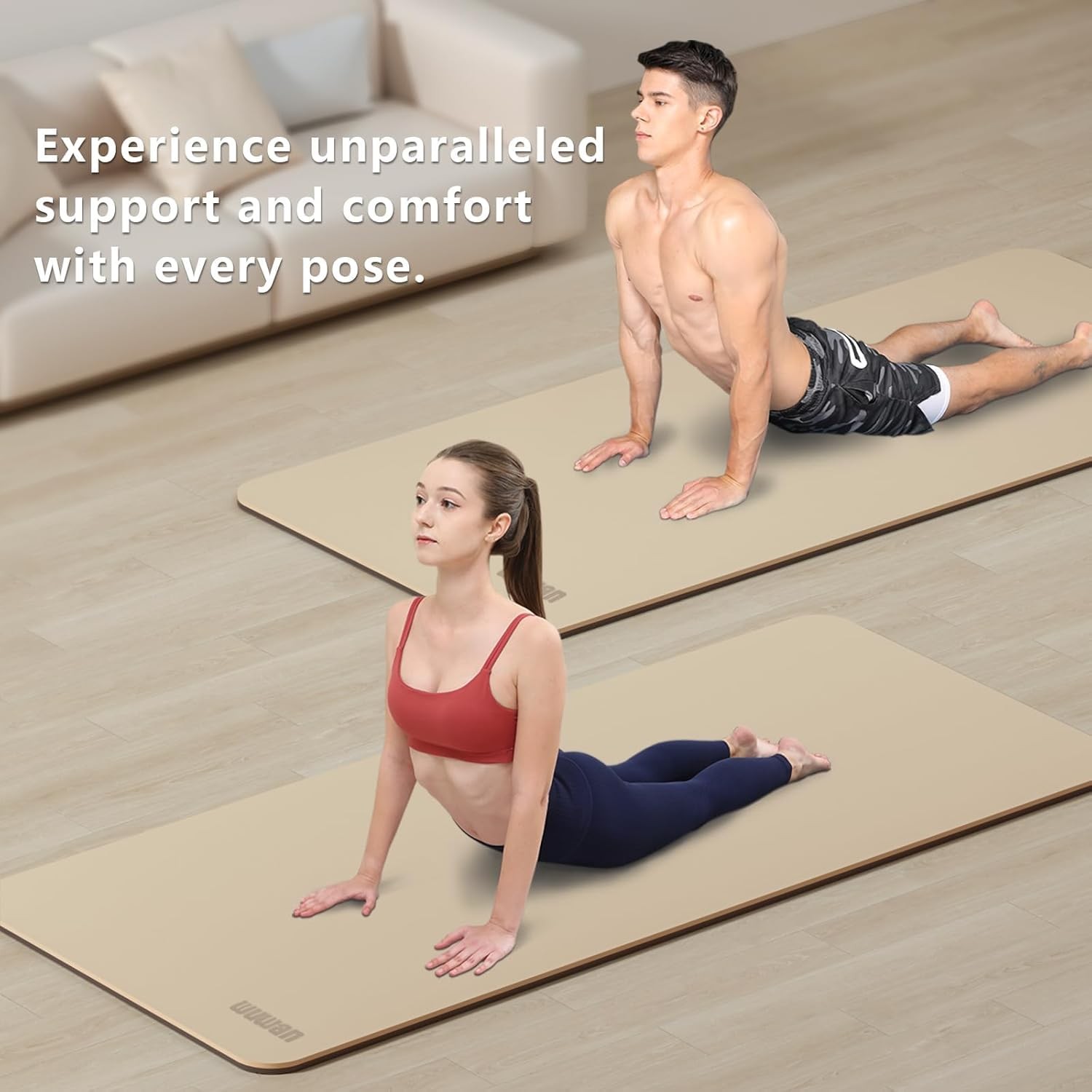 Wide Yoga Mat-80cm Non Slip Extra Thick 1/3 » 72&Prime; x 24&Prime; x 0.23&Prime;, beige