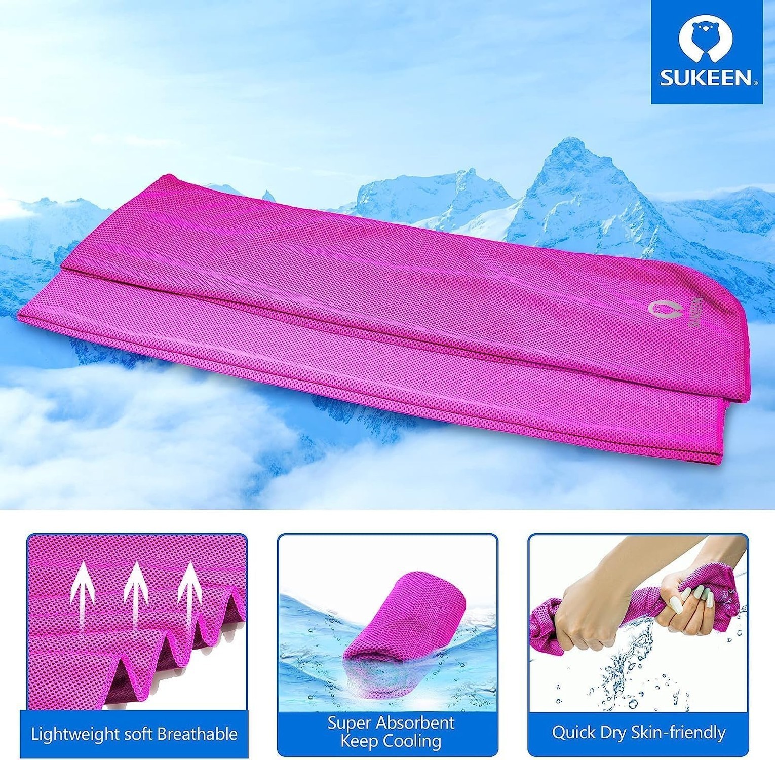 Sukeen Cooling Towels 8 Pack (40&Prime;x12&Prime;) for Neck and Face, Soft Breathable Ice…