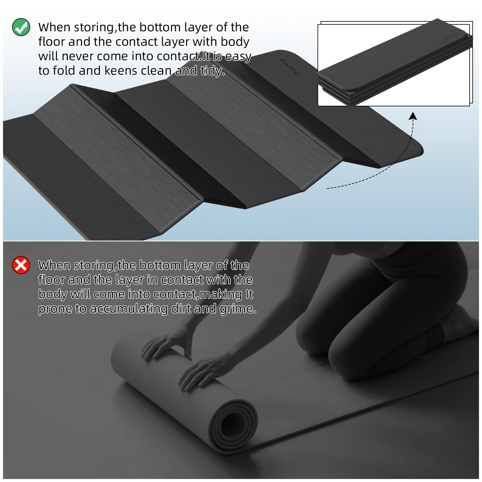 PAIDU Foldable Yoga Mat thick- 2/5&Prime; (10MM) TPE Non-Slip Design, Quick Foldᦁ
