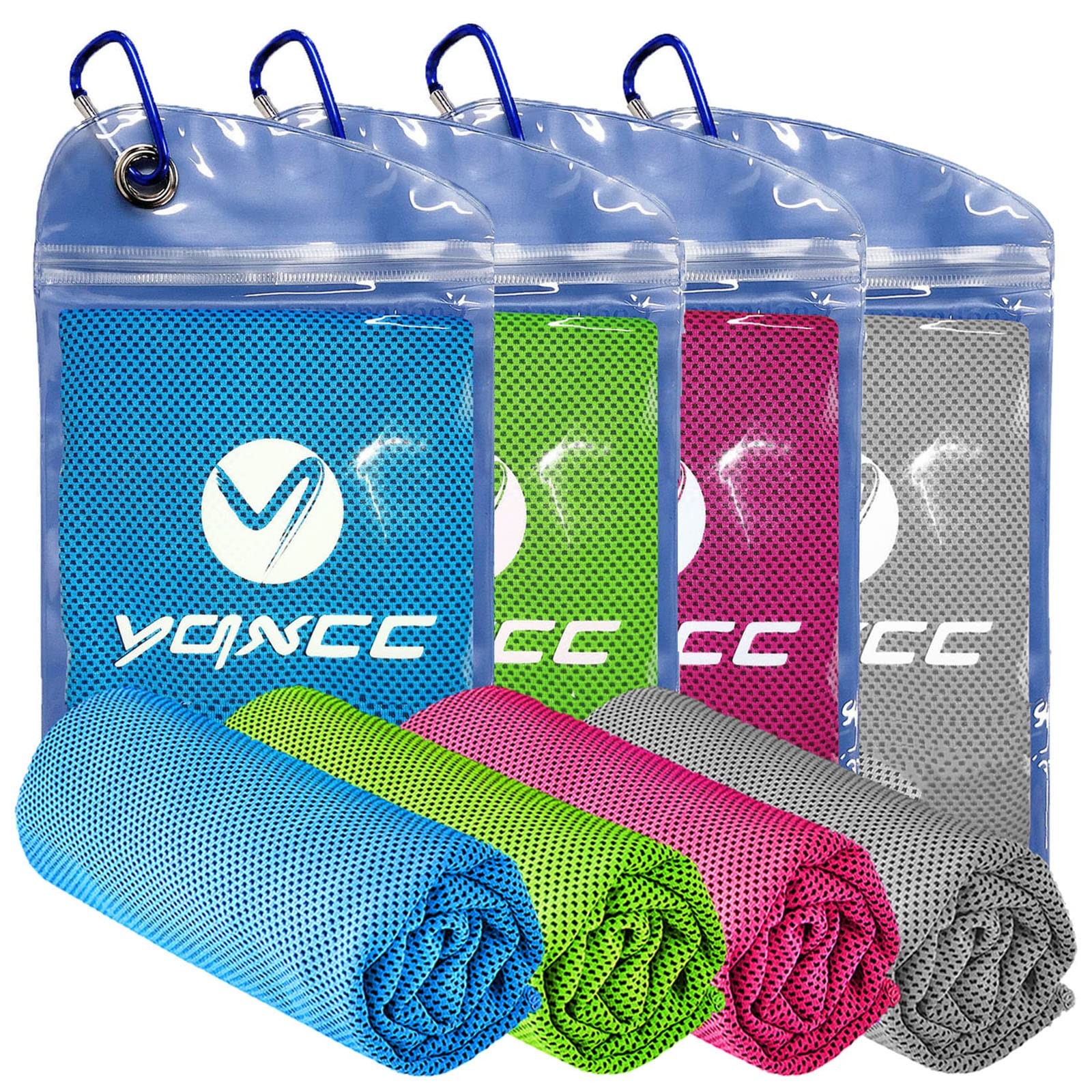 YQXCC 4 Pack Cooling Towels 40&Prime;x12&Prime;, Light Gray, Blue, Green, Rose Red