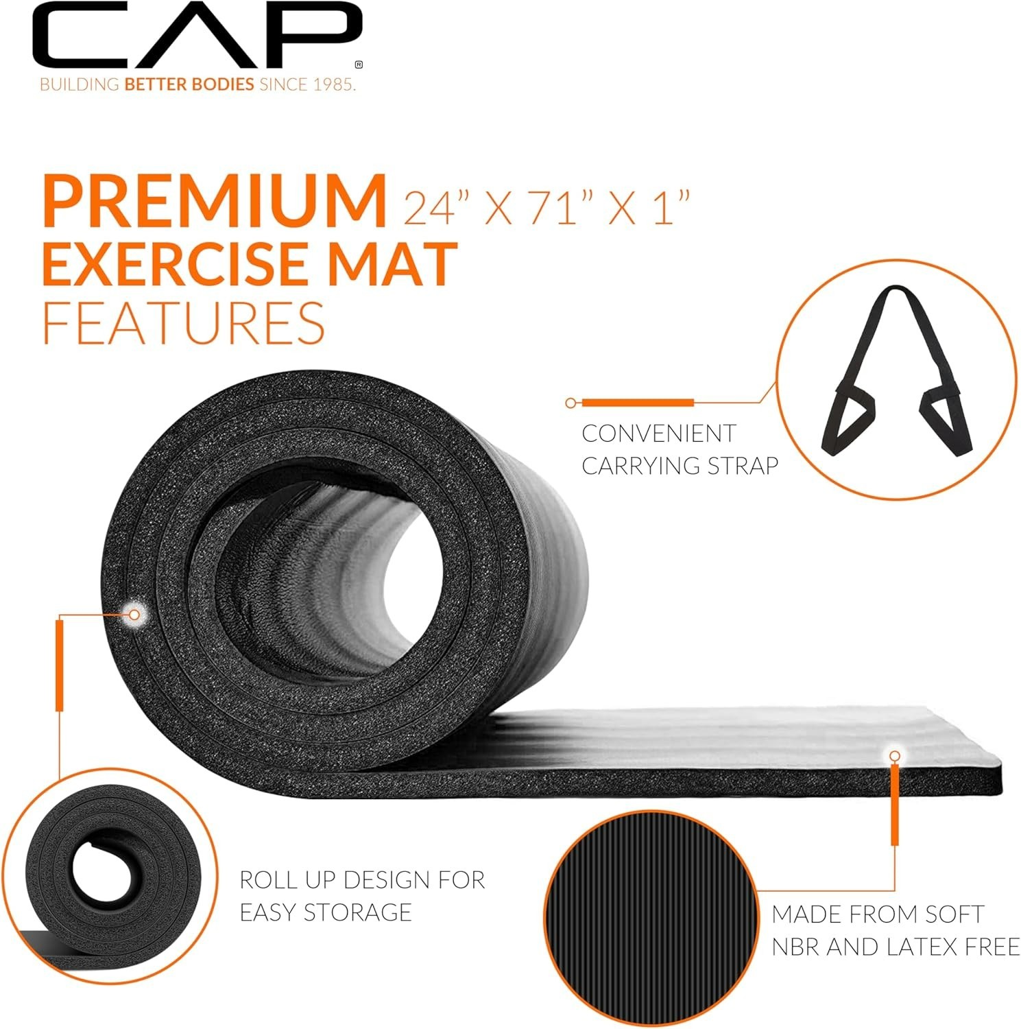 Extra Thick 1-Inch High Density Exercise Mat with Strap – Ideal for Yoga & More