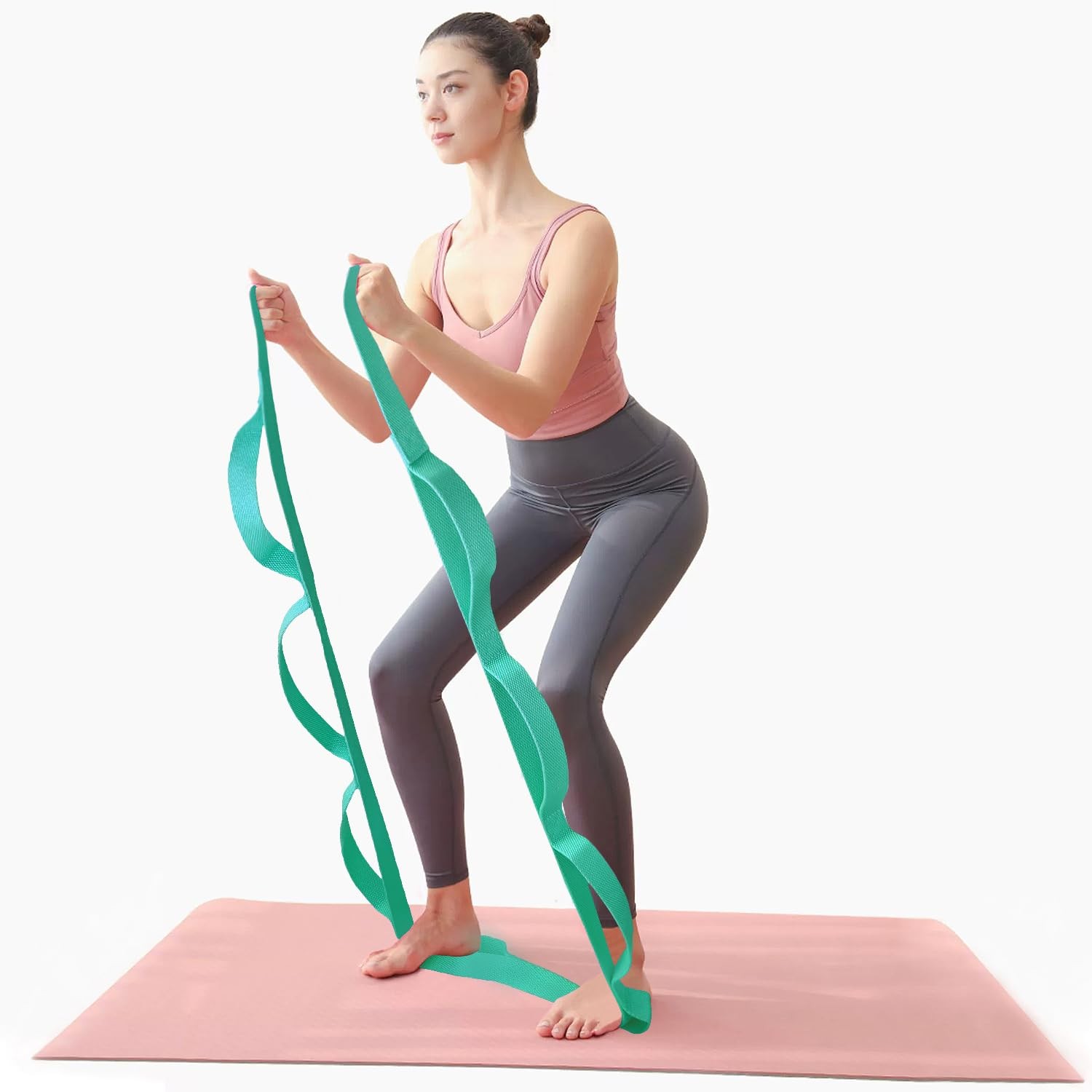 Yoga Strap Stretching Strap with 10 Loops Non-Elastic 1&Prime;W 5pack Multiple Colors