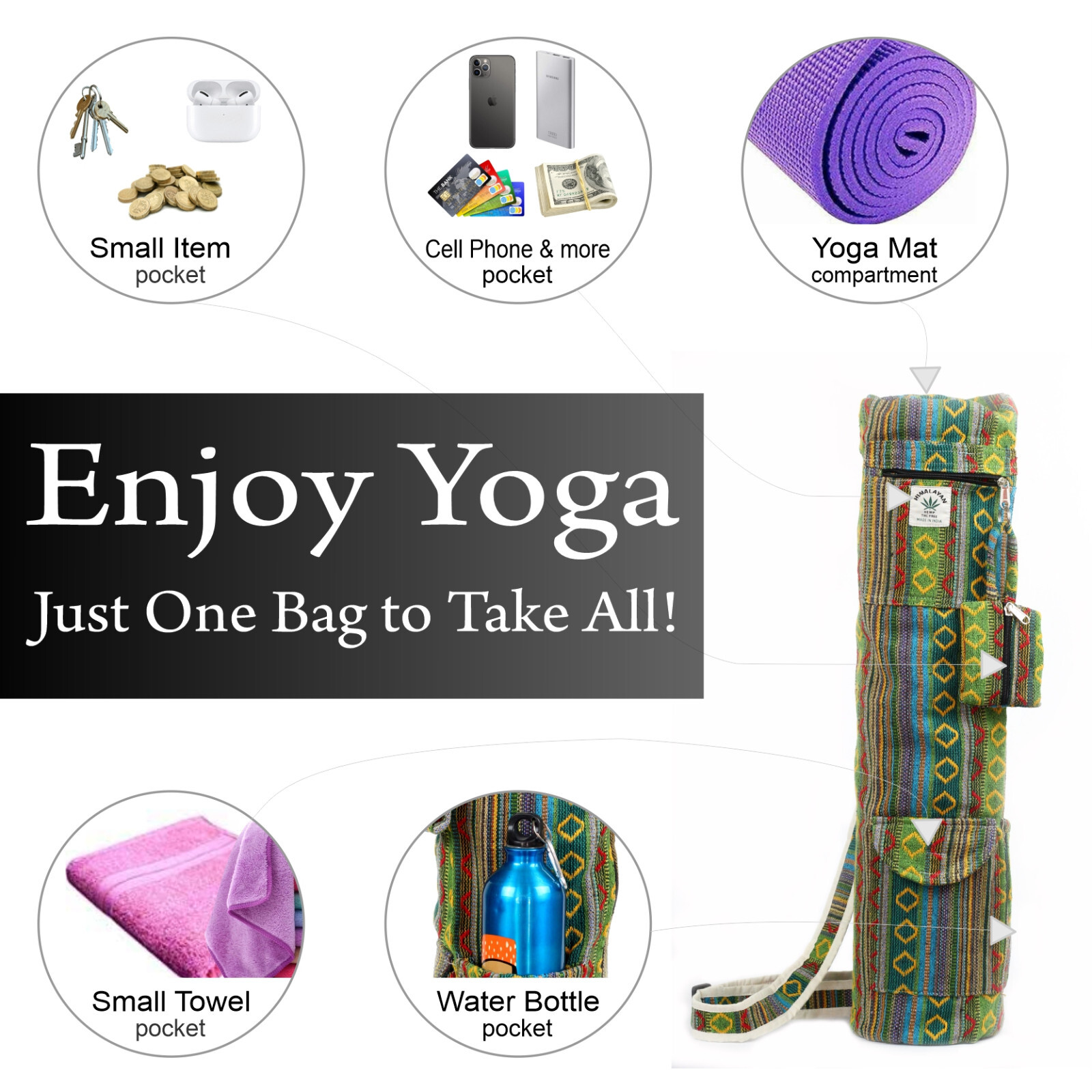Cotton Blend Hemp Yoga Mat Bag For Yoga Lover Yoga Mat Carrier Bag