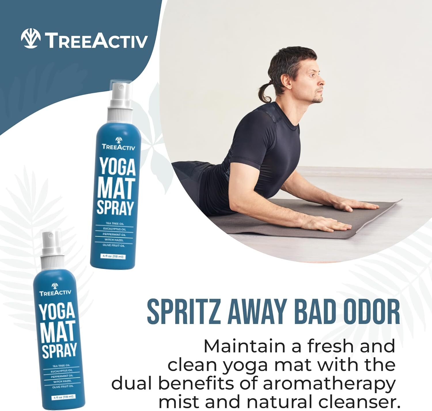 TreeActiv Non-Slip Yoga Mat Spray 4 fl oz, for Mats & Gym Equipment, 1000 Uses