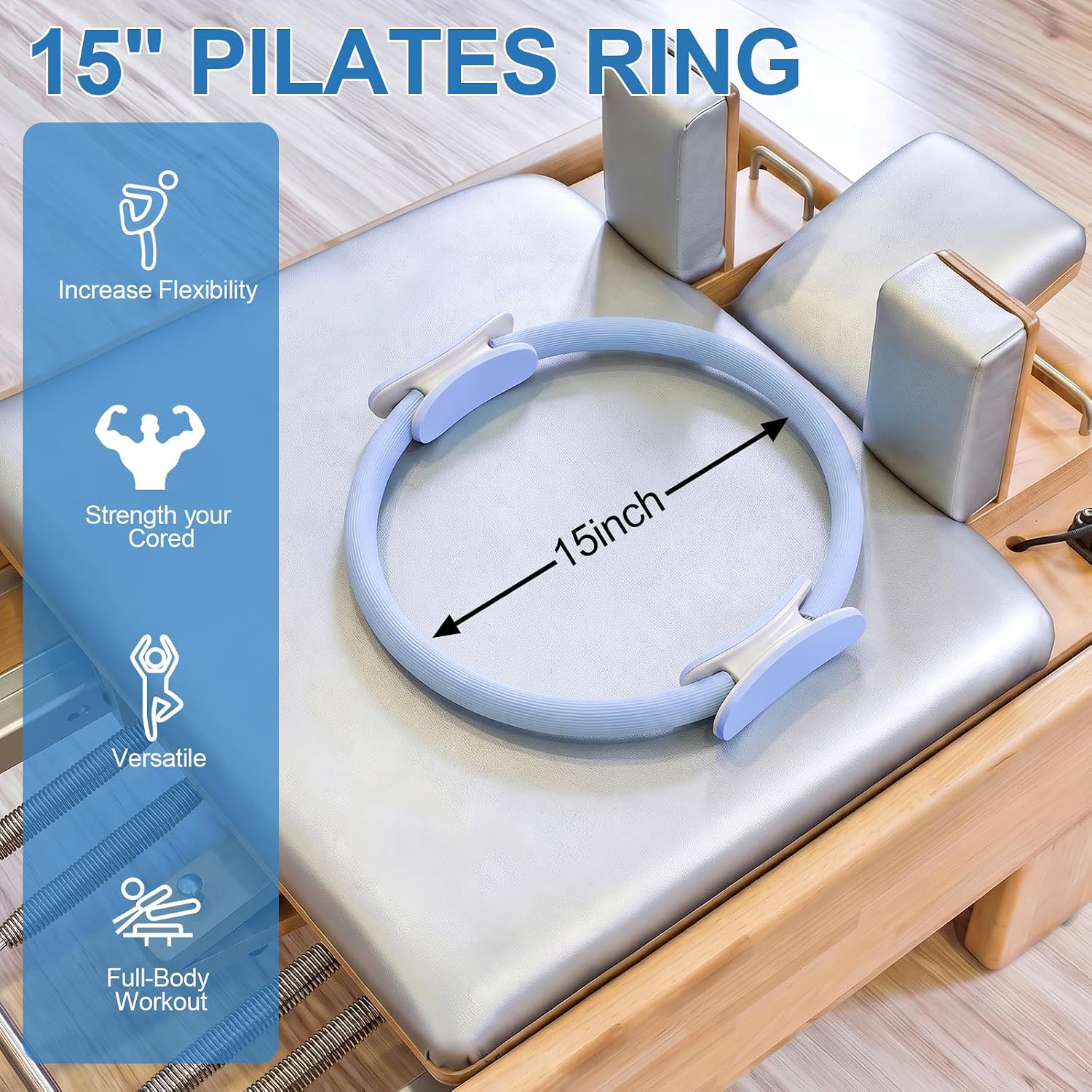Pilates Ring 15 Inch Magic Circle Ring, Dual Padded Handles Pilates Exercise Cir