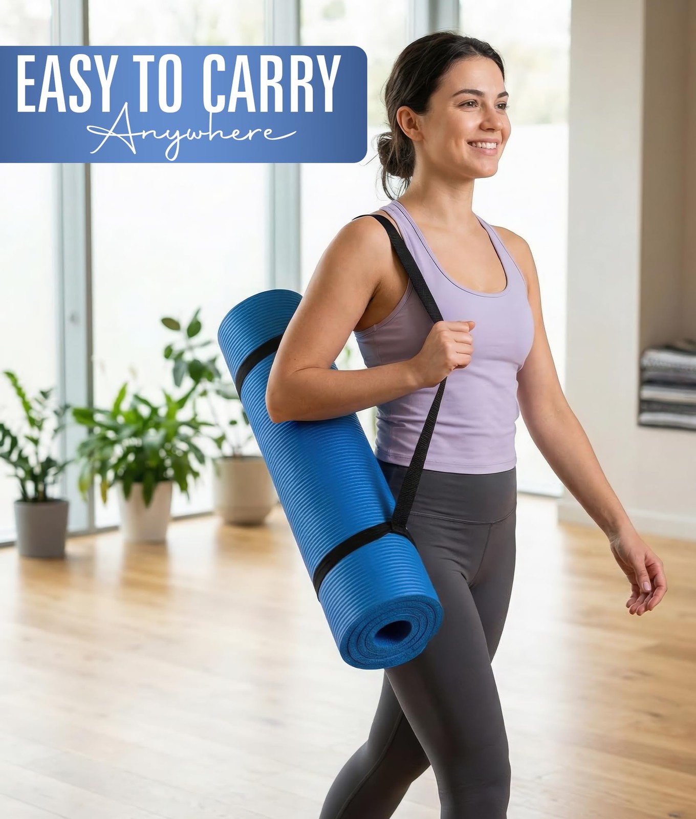 ROMIX Yoga Mat Thick 2/5 Inch (10mm), 72&Prime;L x 24&Prime;W Non-Slip Workout Mat, Blue