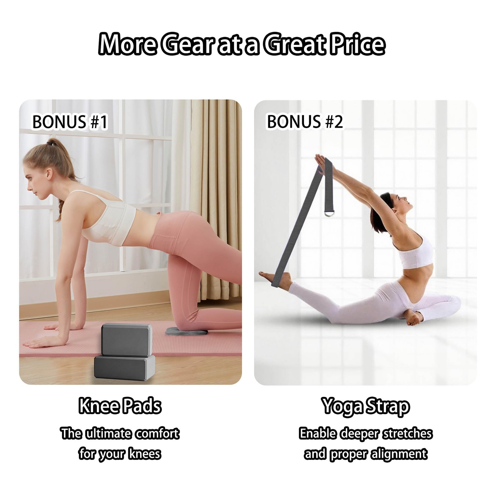 SAMTKA 2 Yoga Blocks Supportive Accessories including 2 Knee Pads, 2 L, Grey