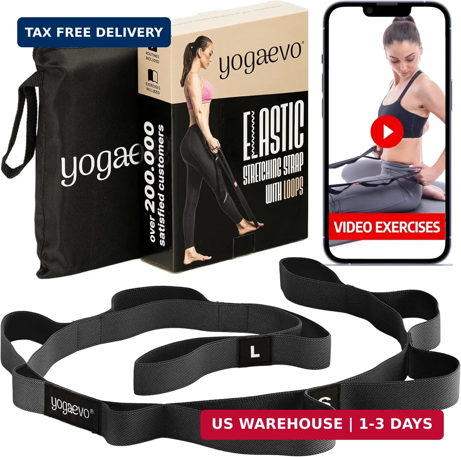 YOGA-EVO Elastic Stretching Strap with Loops for Physical Therapy – Stretch & Ac