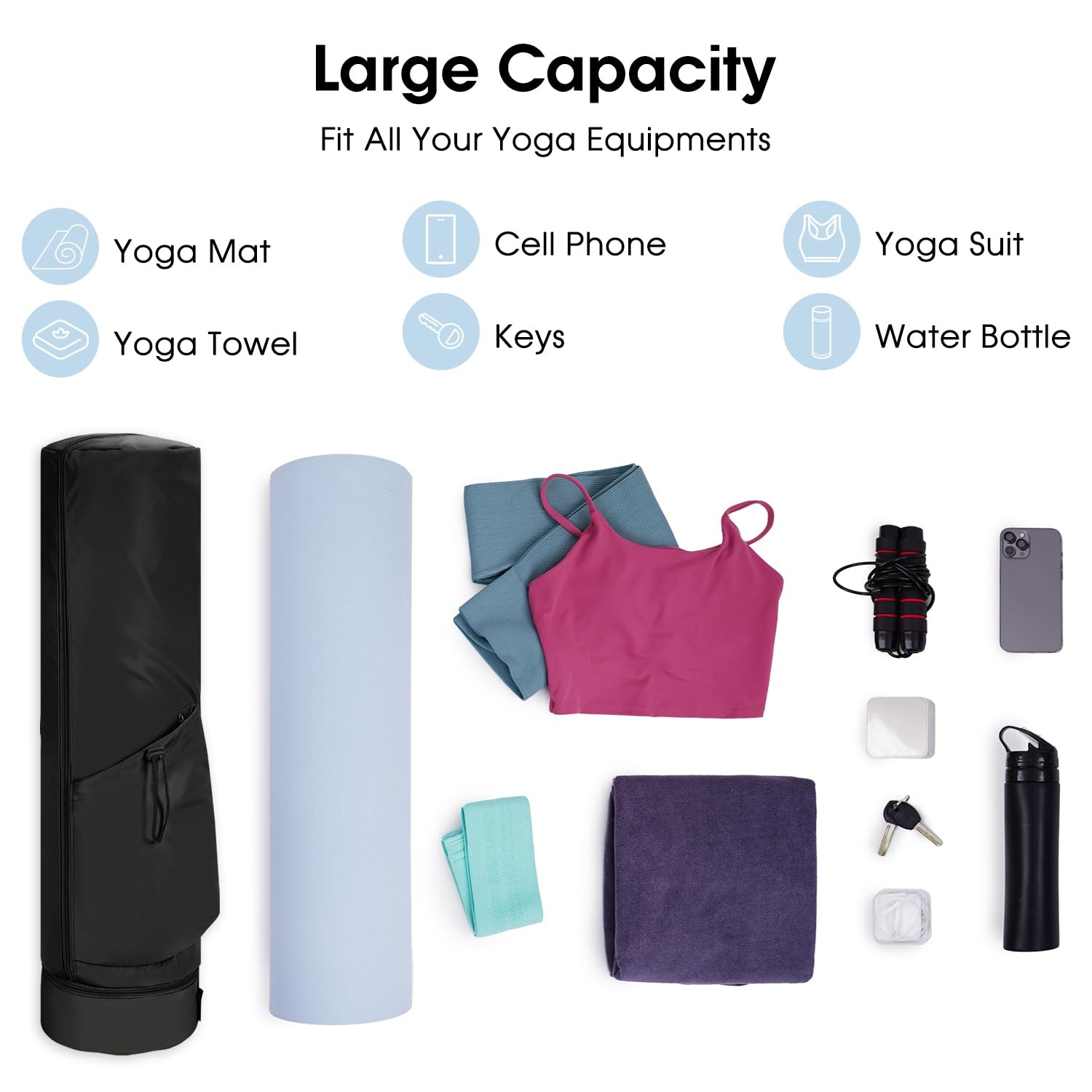 Yoga Mat Bag, Full Zip Cargo Yoga Mat Carrier Bag with Drawstring Water Bottl…