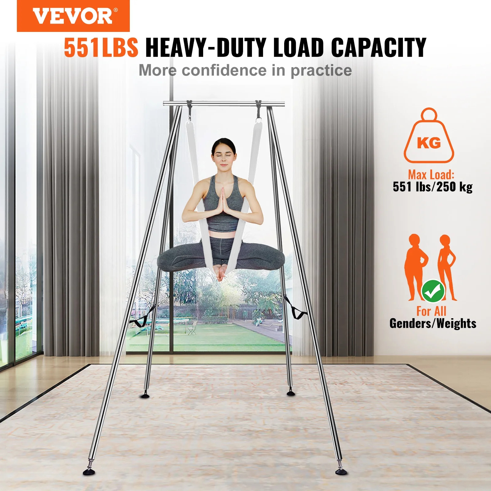 Yoga Swing Stand Hammock Aerial Silk Kit Load Yoga Frame White