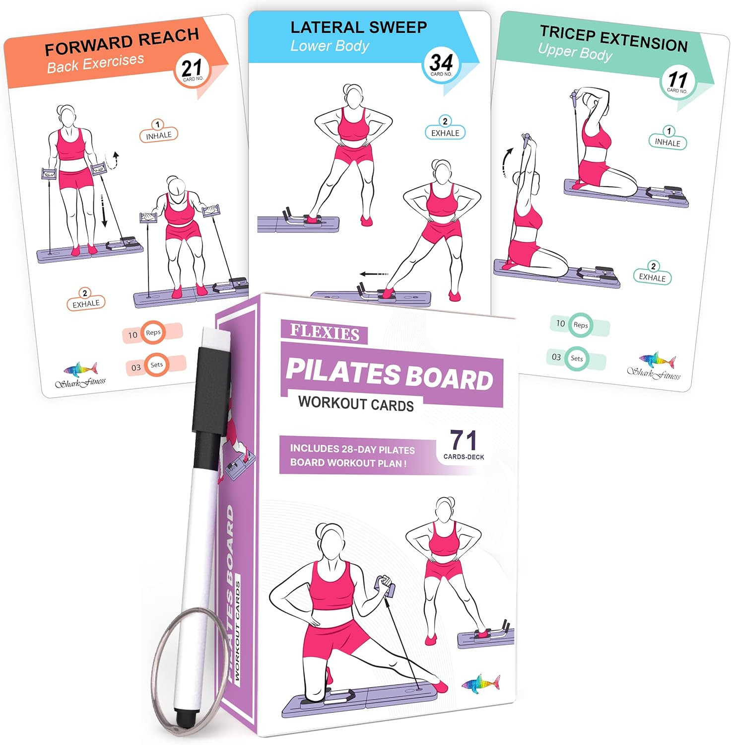 Pilates Board Workout Cards – 71 Reformer Board Exercise Cards with Postures, In
