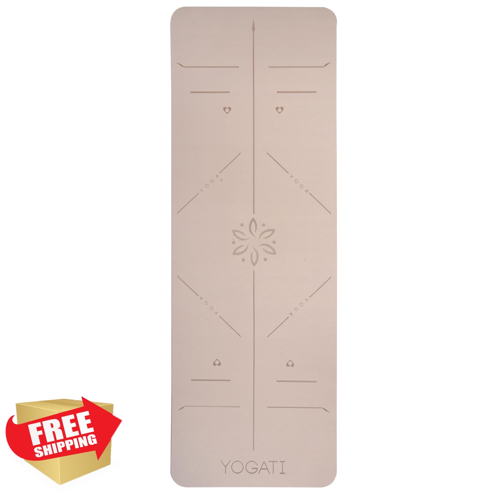 YOGATI Yoga Mat Brown Pink Purple Alignment Lines Non Slip Pilates