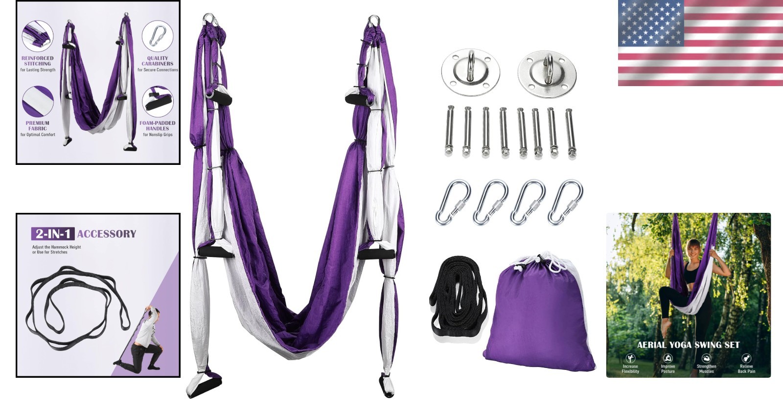 Sturdy Aerial Yoga Hammock Kit – Supports 400 lbs with Adjustable Straps