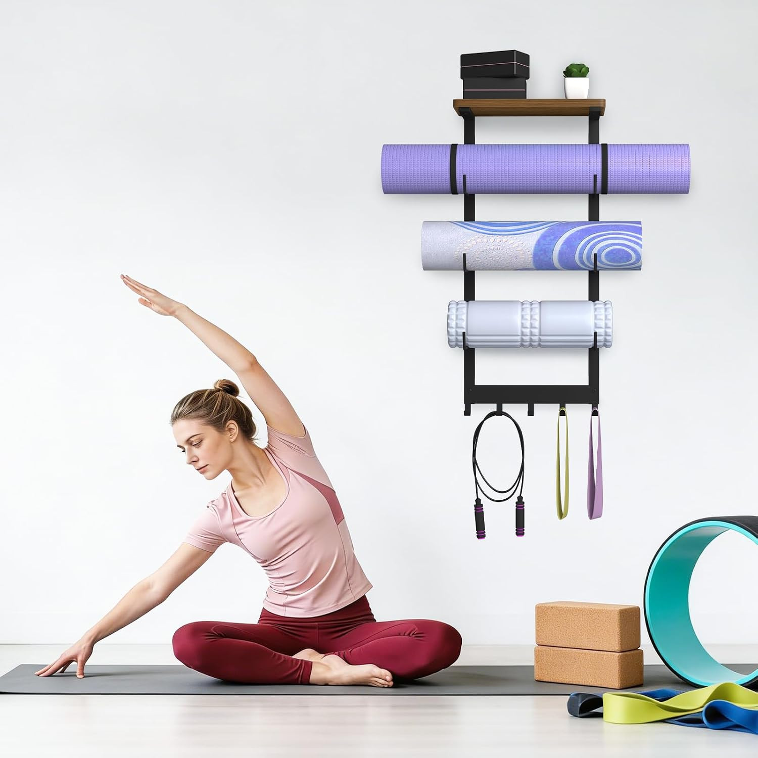 Yoga Mat Holder Wall Mount, Yoga Mats Storage Rack, Home Gym Wall Organizer Hold