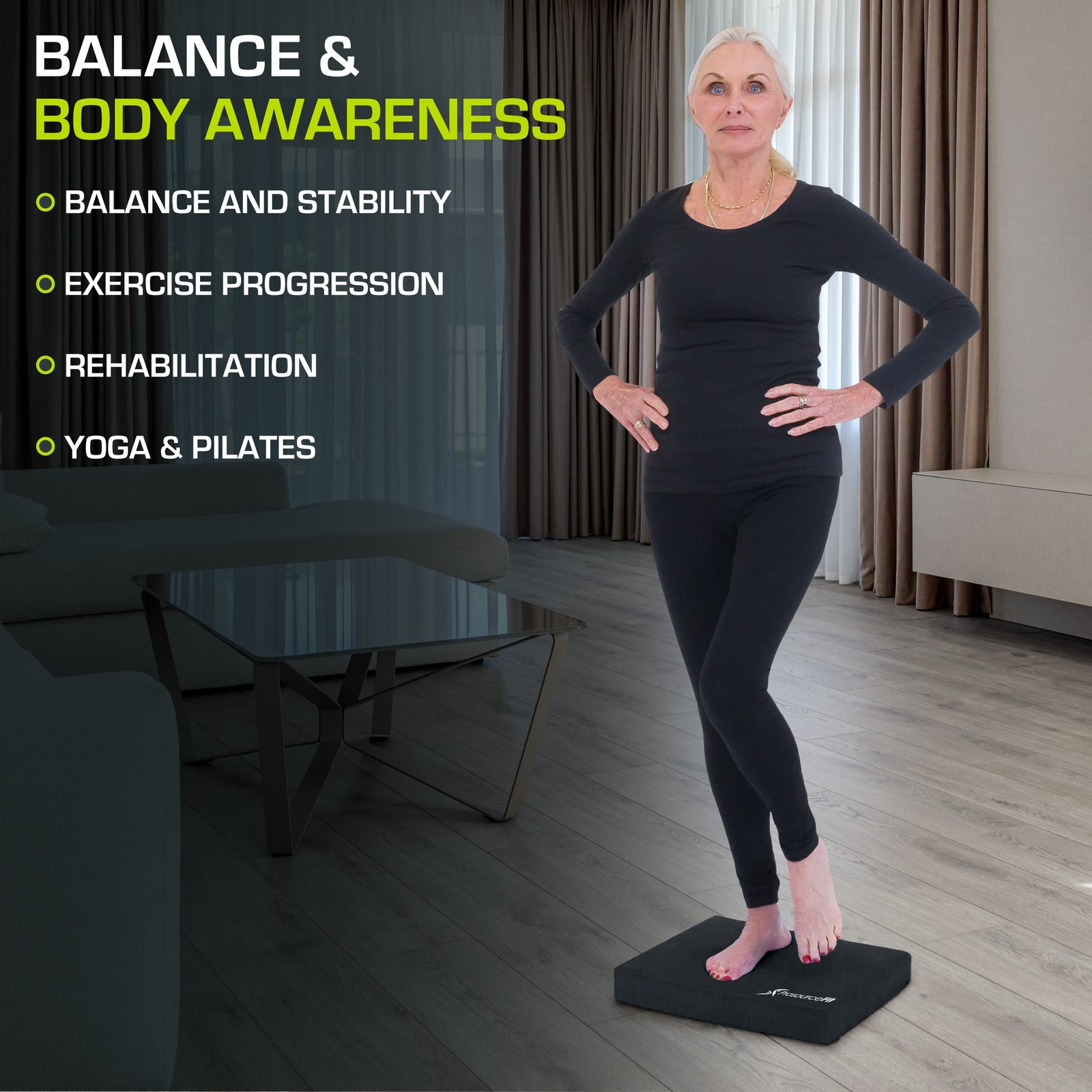 ProSource ps1036bprblack Balance Pad – Non-Slip Foam Mat and Knee P…