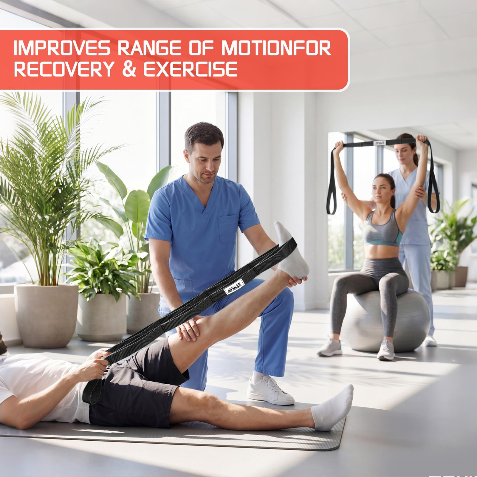 Stretching Strap for Physical Therapy and Home Rehab, 10 Loops NonElastic Yog…
