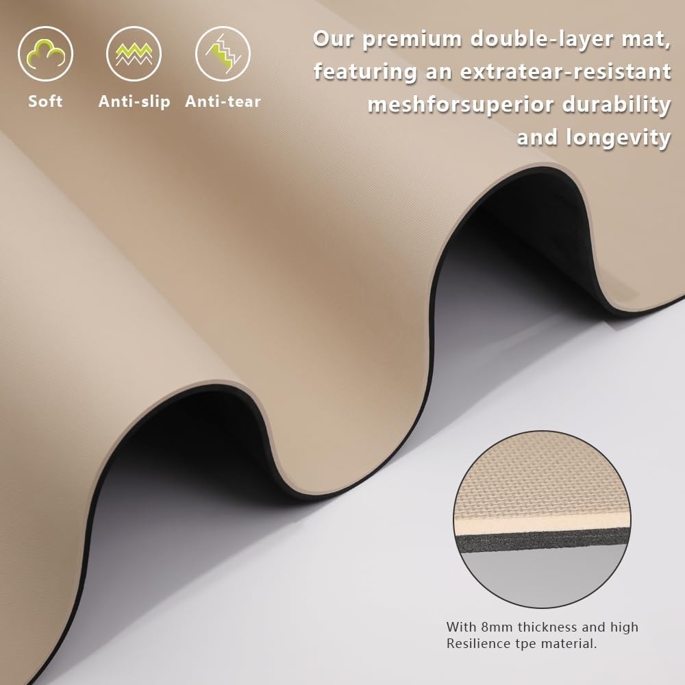 Wide Yoga Mat-80cm Non Slip Extra Thick 1/3 » 72&Prime; x 24&Prime; x 0.23&Prime;, beige