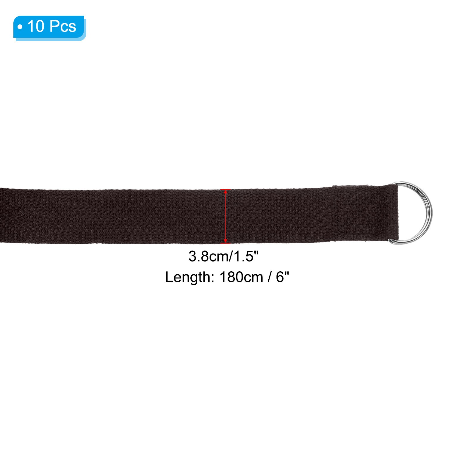 10Pcs 6 Feet Cotton Yoga Strap Belt Stretch Bands with D-Ring Buckle, Brown