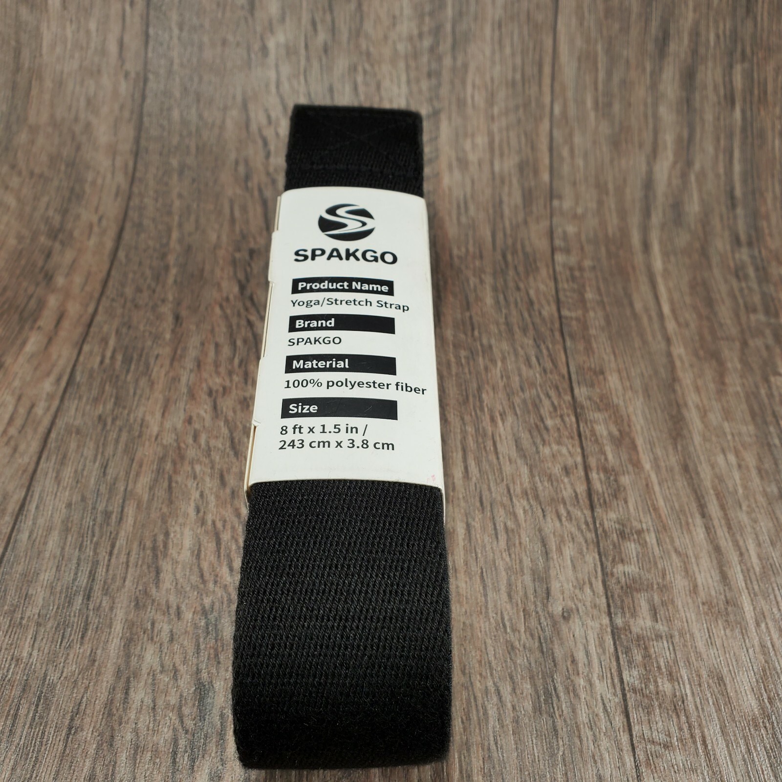 New SPAKGO Yoga STRETCH Strap 100% Polyester Fiber 8ft x1.5in Black Exercise