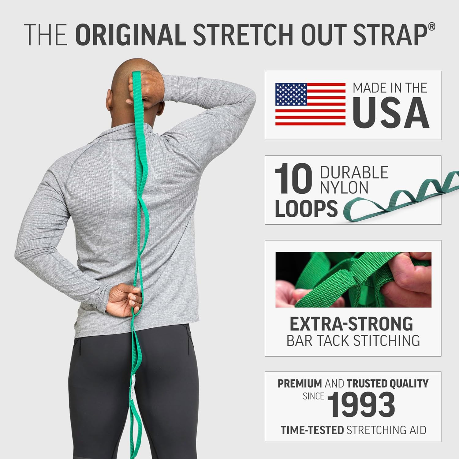 the Original Stretch Out Strap with Exercise Poster, USA Made Top Choice Stretch