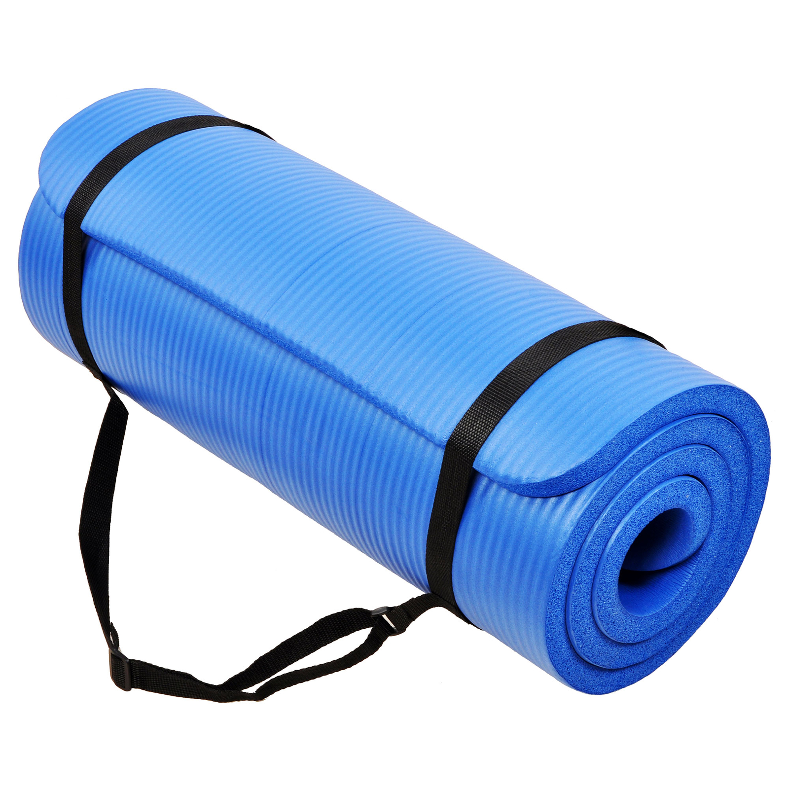 Signature Fitness 1&Prime; Extra Thick Exercise Fitness Yoga Mat w/ Carry Strap, Blue