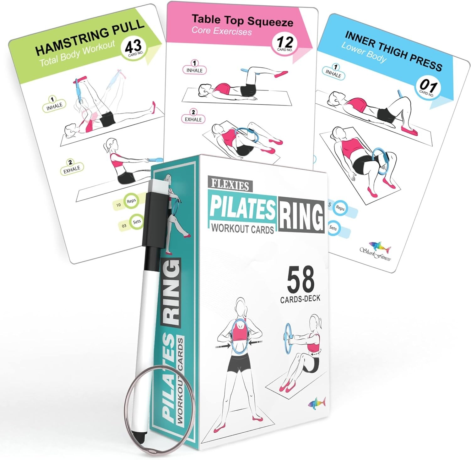 Customizable Pilates Ring Exercise Cards – 58 Workout Ideas with Easy Reference
