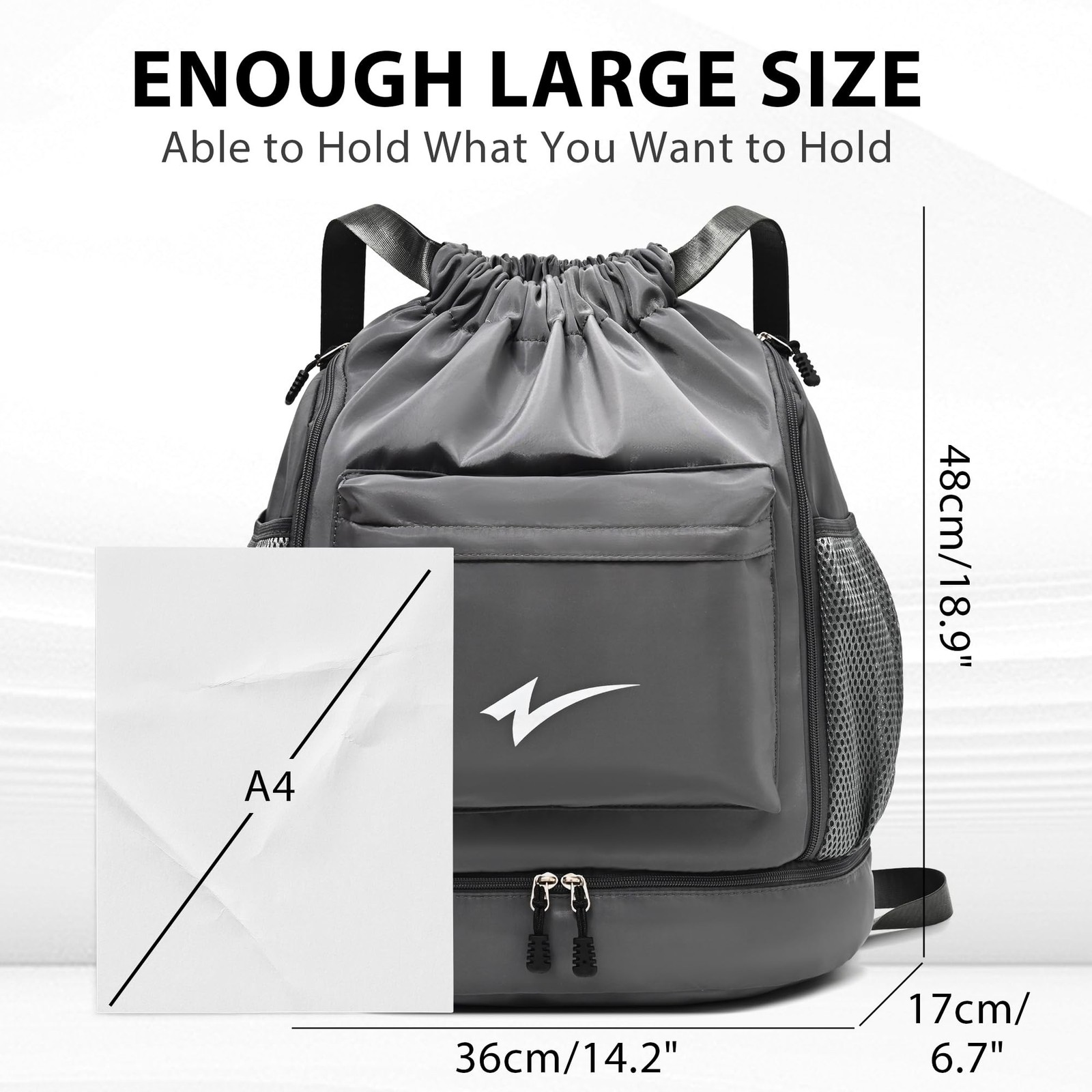 Sport Drawstring Backpack, Gym Bag with Mesh Side Pockets and Separate Shoe C…