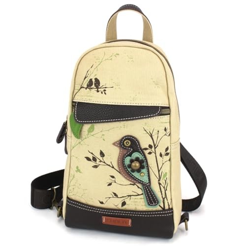Canvas Sling Bag Women RFID Protected Canvas Crossbody Backpack Bird – Sand