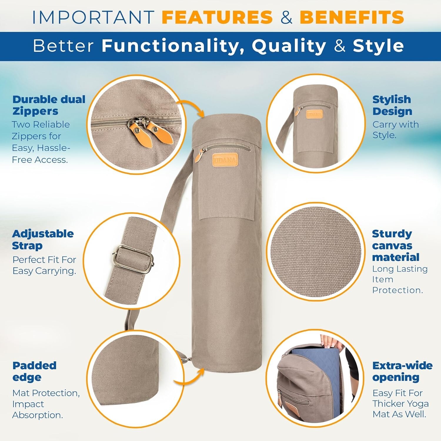 Yoga Mat Bag | Large Yoga Mat Bags for Women & Men | « Gray Canvas »