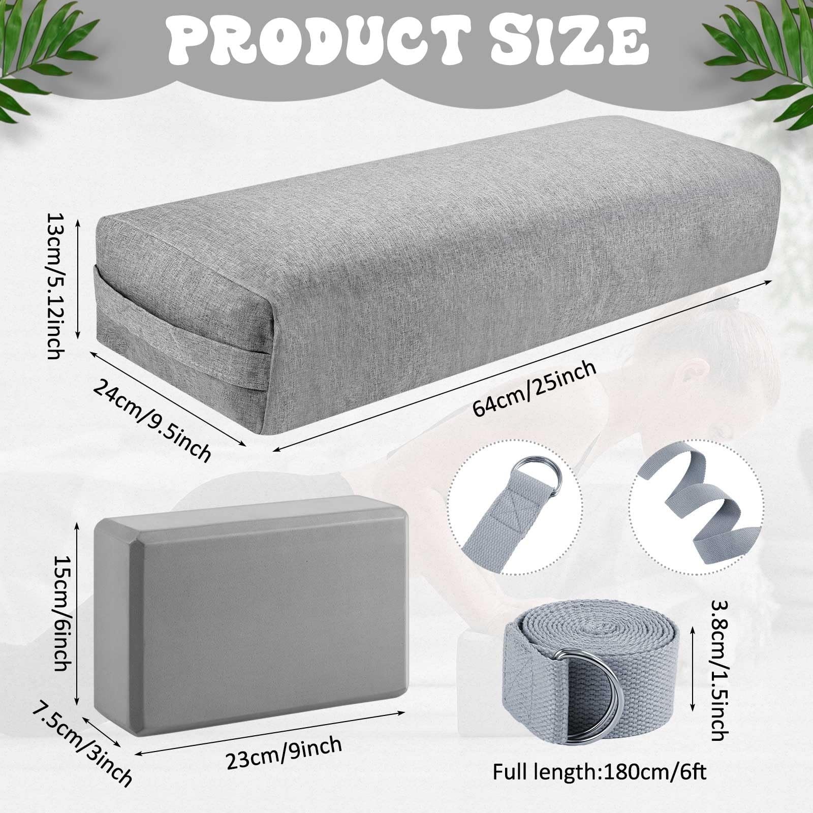 4 Pcs Yoga Bolster Pillows Blocks with Strap Set Comfortable Meditation Pillo…