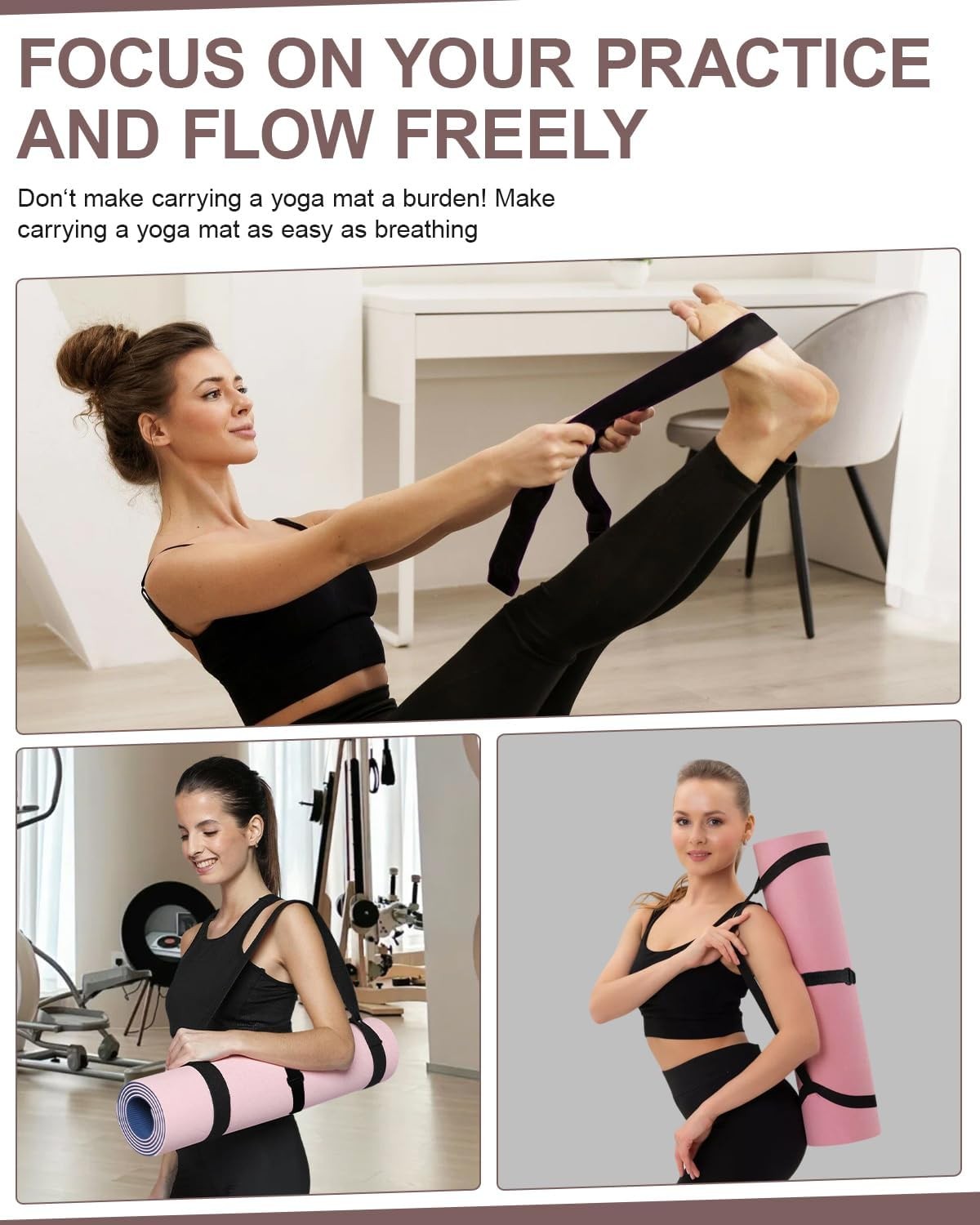 Yoga Pilates Mat Carrier Strap Adjustable Shoulder Sling for Easy Transport Use