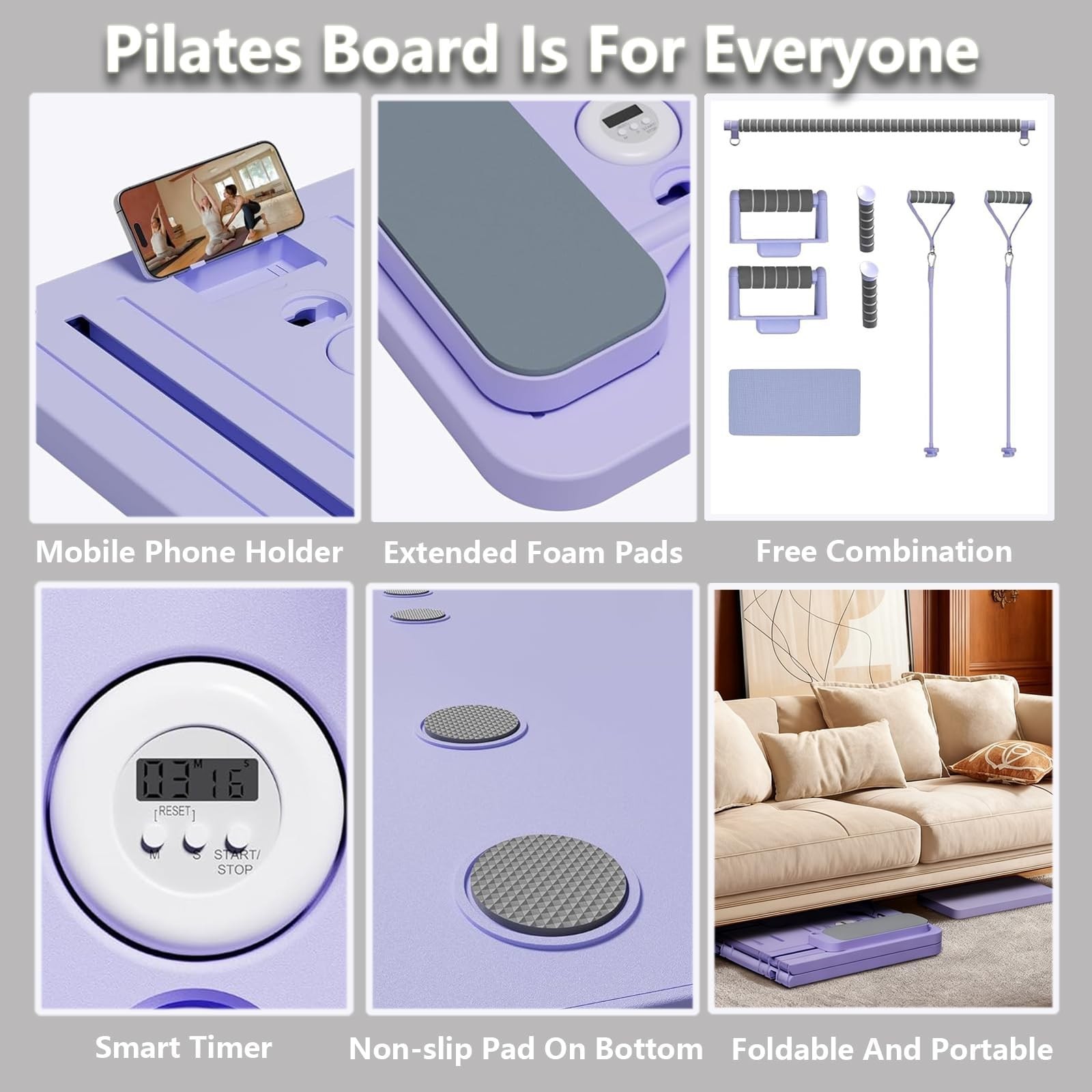 8-in-1 Portable Pilates Board with Phone Holder & Timer – Multi-Functional Refor