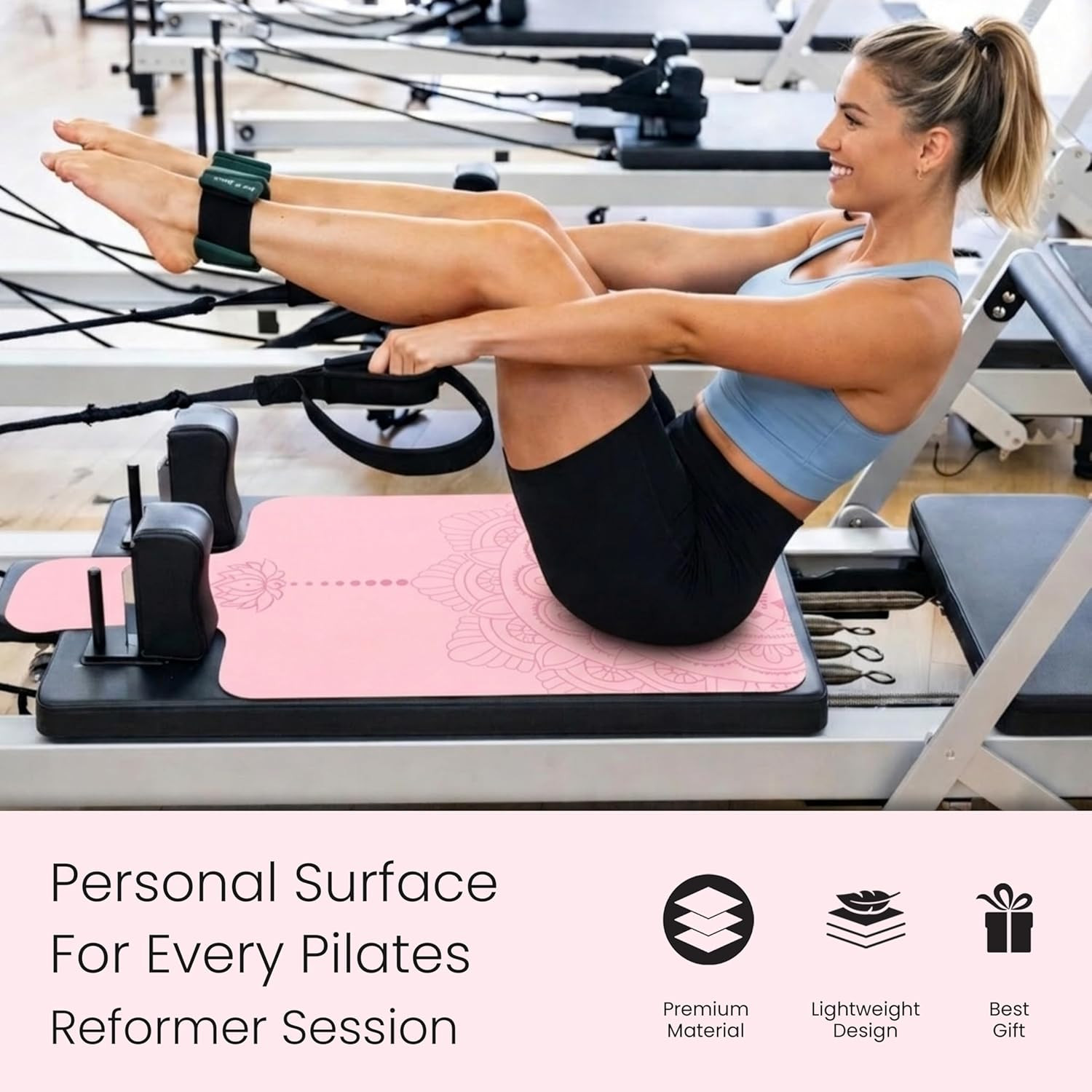 Non-Slip Pilates Reformer Mat Cover with Grip Socks and Washable Towel