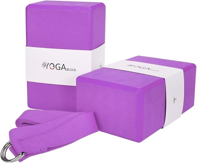 Yoga Blocks 2 Pack 9x6x4 Inch Cork with Strap for Meditation Exercise Stretch