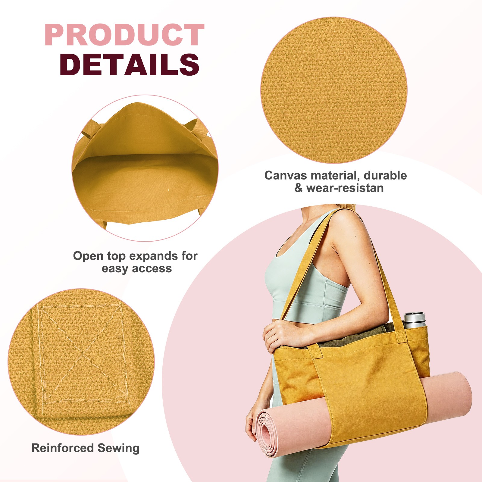 1 Pcs Yoga Bag, Tote Pilates Bag with Yoga Mat Holder Canvas & Khaki