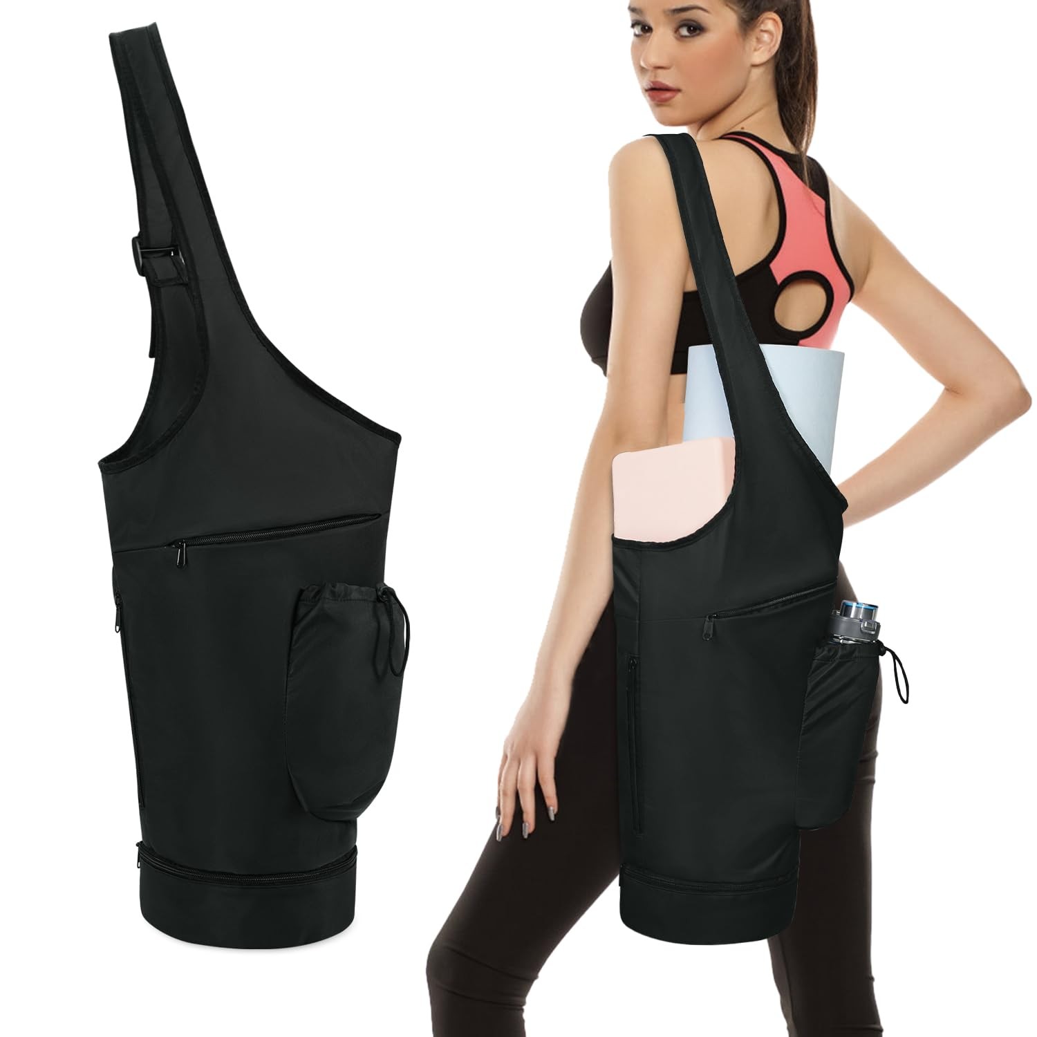 sportsnew Yoga Mat Bag, Opening Large Carrier Bag with Medium, Black